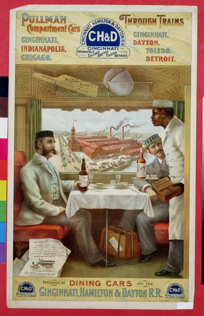Interior de vagones comedor en el Ferrocarril de Cincinnati, Hamilton y Dayton de American School