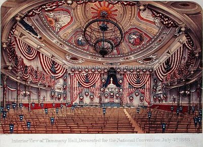 Vista interior del Tammany Hall, decorado para la Convención Nacional el 4 de julio de American School