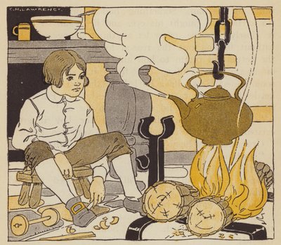 James Watt viendo hervir la tetera de su abuela (litografia en color) de American School