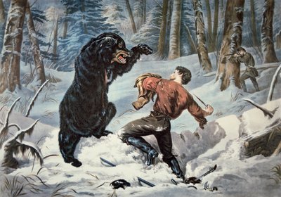 Jedediah Smith (1799-1831) siendo atacado por un oso Grizzly, c.1861 de American School