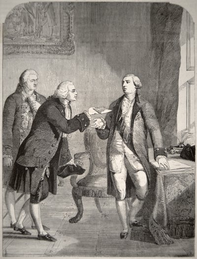 John Adams como el primer embajador estadounidense en la corte inglesa, presentando sus credenciales al rey Jorge III de American School