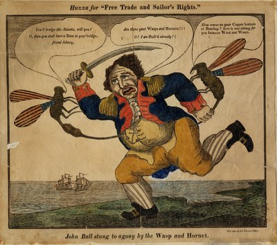 John Bull picado hasta la agonía por el Wasp y el Hornet, 1813 de American School