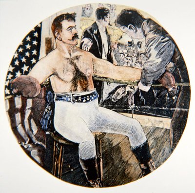 John L. Sullivan durante su pelea con James J. Corbett en Nueva Orleans de American School