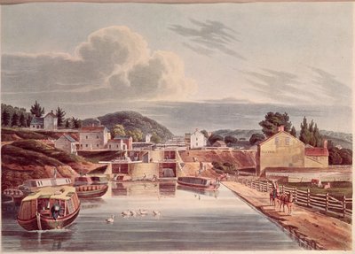Unión del canal Erie y el canal del Norte, grabado por J. Hill, c.1830-32 de American School