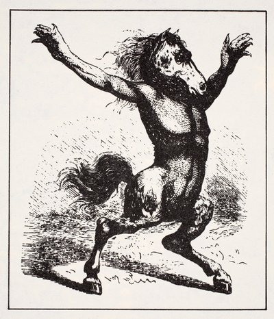 Demonio del Agua Kelpie, de La Guía Mundial de Gnomos, Hadas, Elfos y Otros Seres Pequeños por Thomas Keightley (1789-1872) Publicado 1880, (grabado en blanco y negro) de American School