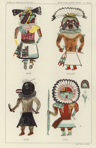 Keme, Hotcani, Siwap, Tawa (litografía en color) de American School