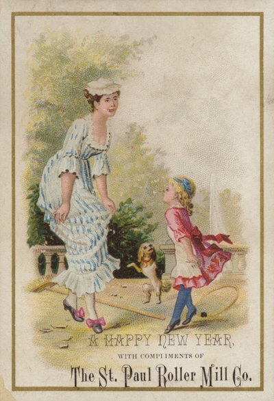 Dama y Niña Bailando, Tarjeta de Año Nuevo de American School