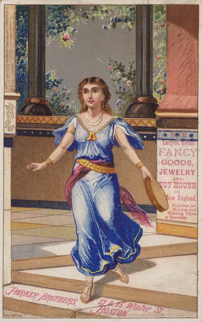 Dama en vestido azul con pandereta de American School