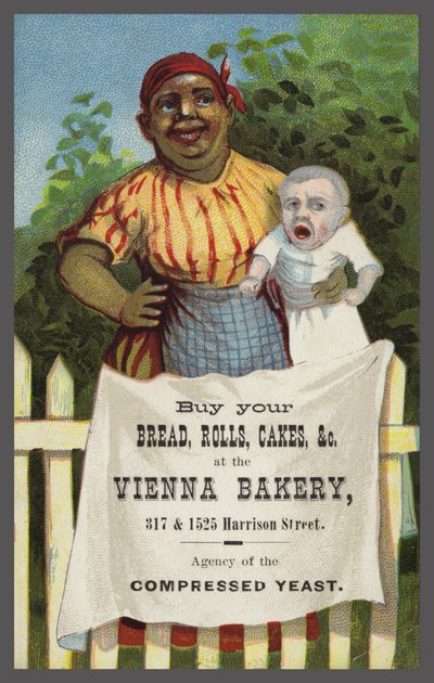 Dama con bebé anunciando Vienna Bakery de American School