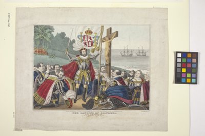 Desembarco de Colón (litografía coloreada a mano) de American School