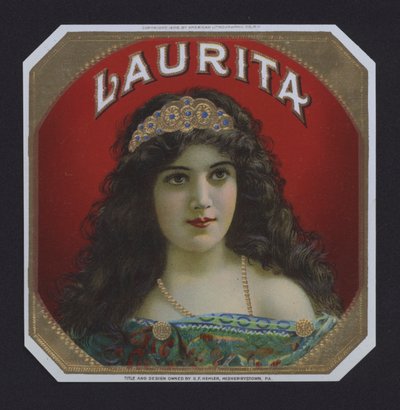 Laurita, etiqueta de cigarro (chromolitho) de American School