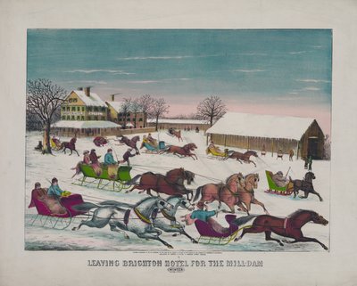 Saliendo del Hotel Brighton hacia el Mill-Dam, invierno, c.1871 de American School