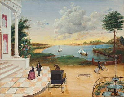 Saliendo de la casa solariega, c.1850-55 de American School