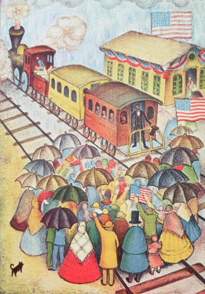 Lincoln saliendo de Springfield, Illinois en tren de American School