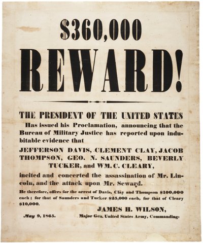 Recompensa por el asesinato de Lincoln, 9 de mayo de 1865 de American School