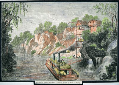 Cargando el barco de vapor con fardos de algodón de una plantación, c.1860 de American School