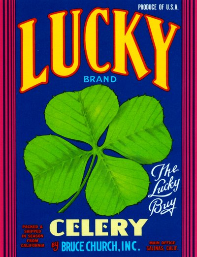 Etiqueta de caja de frutas Lucky Brand Celery, c.1920 de American School