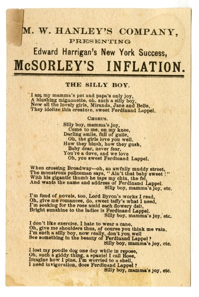 Col. M.W. Hanleys presentando el último éxito de Edward Harrigan en N.Y., McSorleys Inflation, c.1882 de American School