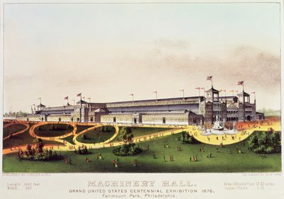 Sala de Maquinaria, Gran Exposición del Centenario de los Estados Unidos, Fairmount Park, publicada por Nathaniel Currier (1813-88) y James Merritt Ives (1824-95), 1876 de American School