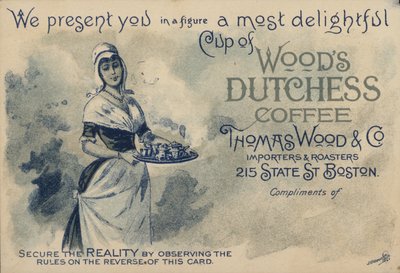 Sirvienta sirviendo café, anuncio de Woods Duchess Coffee, Boston de American School