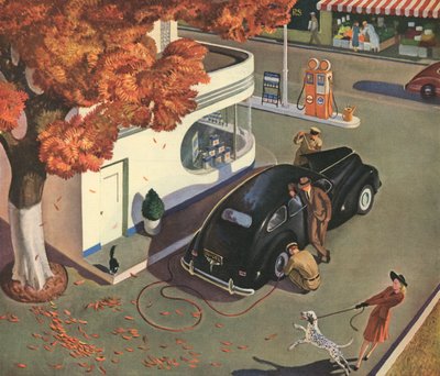 Hombre recibiendo servicio en su coche en una gasolinera de American School