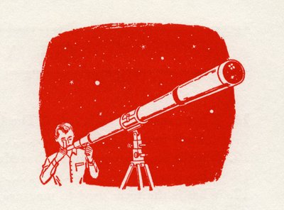 Hombre con telescopio mirando las estrellas de American School