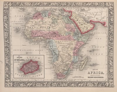 Mapa de África que muestra sus descubrimientos más recientes con la isla de Santa Elena, del nuevo atlas general de Mitchell, 1863 de American School