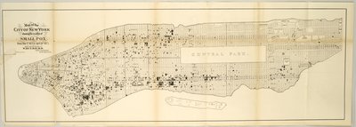 Mapa de la ciudad de Nueva York que muestra la ubicación de la viruela, del 1 de mayo de 1874 al 30 de abril de 1875 de American School