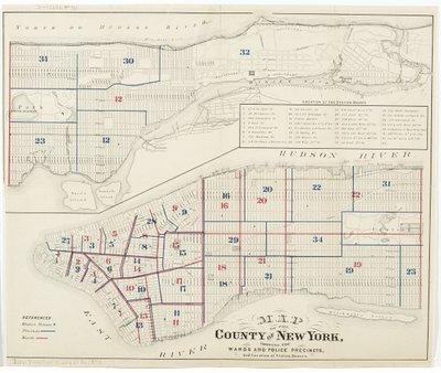 Mapa del Condado de Nueva York, mostrando los Distritos y Precintos Policiales, y la Ubicación de las Estaciones de Policía, 1870 de American School
