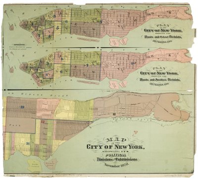 Mapa de la ciudad de Nueva York, mostrando sus divisiones políticas y subdivisiones de American School