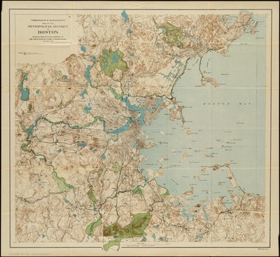 Mapa del distrito metropolitano de Boston, Massachusetts: mostrando reservas públicas locales y posesiones de la Comisión del Parque Metropolitano, 1901 de American School