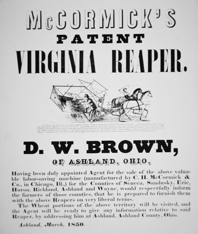 Anuncio de la Segadora Patentada de Virginia de McCormick de American School