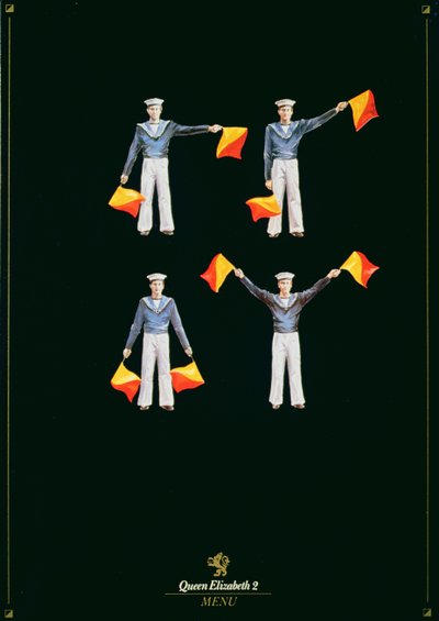 Portada del menú a bordo del QE2 de American School