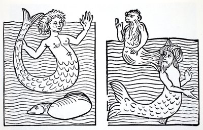 Sirenas y Tritones, de La Guía Mundial de Gnomos, Hadas, Elfos y Otros Seres Pequeños por Thomas Keightley (1789-1872) Publicado 1880, (grabado en blanco y negro) de American School