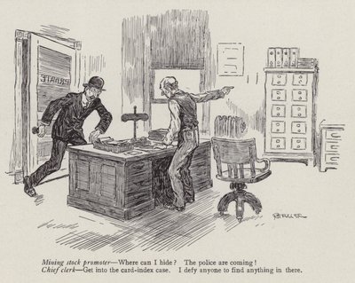 Promotor de acciones mineras huyendo de la policía (litografía) de American School