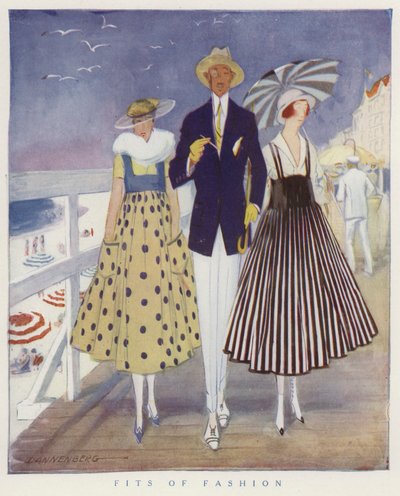 Burlarse de las modas de hombres y mujeres (litografía en color) de American School