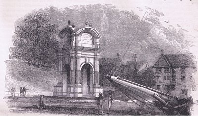 Monumento en New Plymouth para marcar el sitio del desembarco de los Padres Peregrinos, ilustración de Cassell