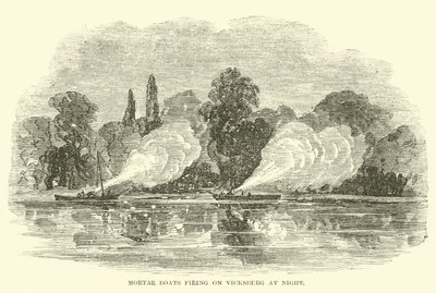 Botes de mortero disparando a Vicksburg por la noche, julio 1862 de American School