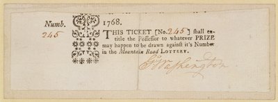 Boleto de Lotería de Mountain Road, firmado por George Washington, 1768 de American School