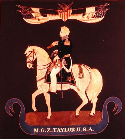 Imagen de bordado que representa al Mayor General Zachary Taylor a caballo, c.1846-55 de American School