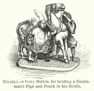 Netsuke, o botón de marfil, para sostener la pipa y la bolsa de un caballero en su cinturón de American School