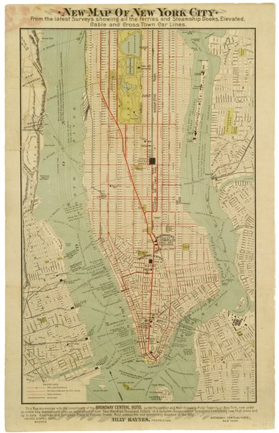Nuevo mapa de la Ciudad de Nueva York de los últimos estudios mostrando todos los transbordadores y muelles de barcos de vapor, líneas elevadas, subterráneas y de tranvías eléctricos de American School