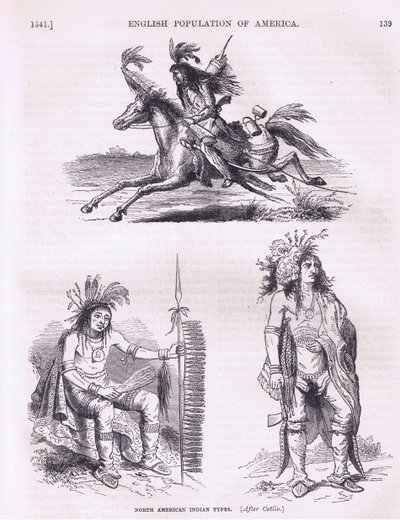 Tipos de Indios Norteamericanos (1640s), ilustración de la Historia de los Estados Unidos de Cassell publicada por Petter & Galpin c.1890 de American School