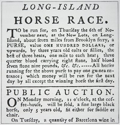 Aviso de una carrera de caballos en Long Island, de Rivington