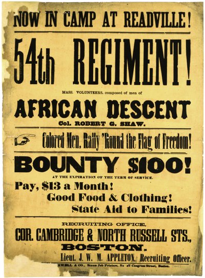 ¡Ahora en el campamento en Readville! 54º Regimiento!, c.1863 de American School