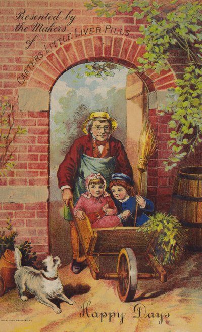 Anciano empujando niños en carretilla de American School