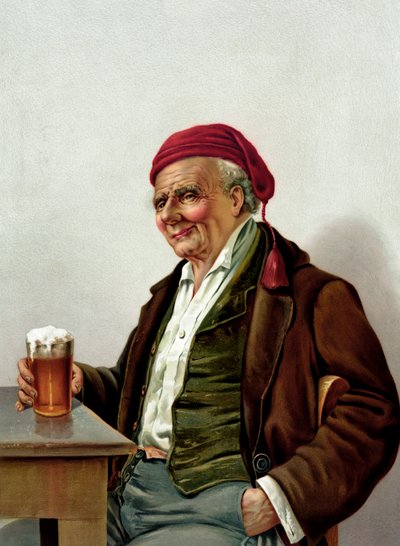 Viejo con una cerveza en un pub de American School