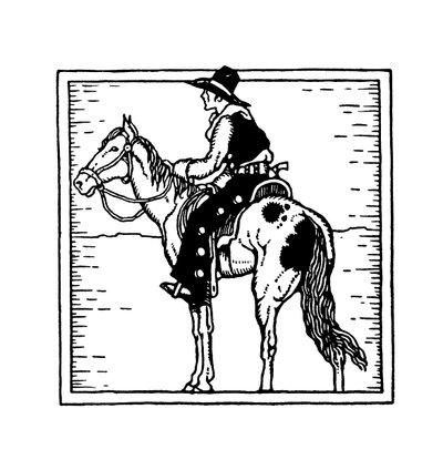Vaquero americano del Viejo Oeste a caballo de American School