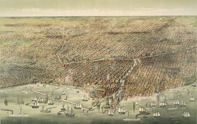 Vista panorámica de la ciudad de Chicago, pub. 1892 (litografía en color) de American School