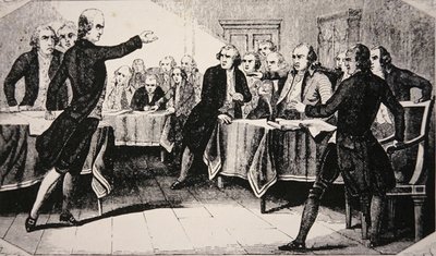 Patrick Henry ante la Asamblea de Virginia en marzo de 1775 de American School